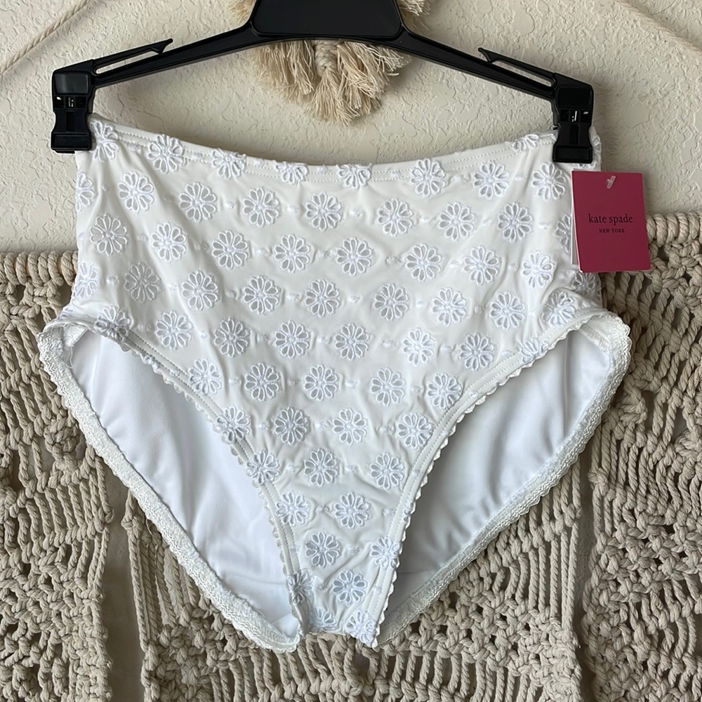 Kate Spade White High-Waisted Eyelet Bikini Bottoms